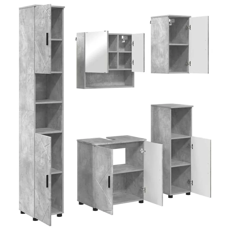 Ensemble de mobilier de salle de bain 5 pcs Gris béton - 2