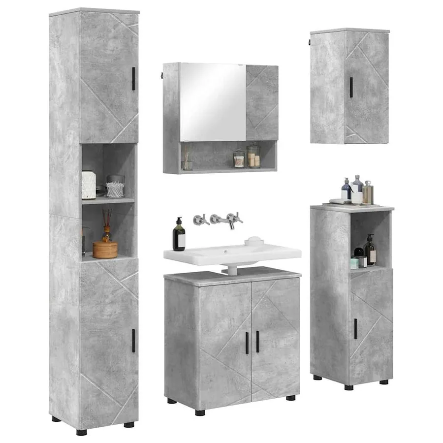 Ensemble de mobilier de salle de bain 5 pcs Gris béton - 3