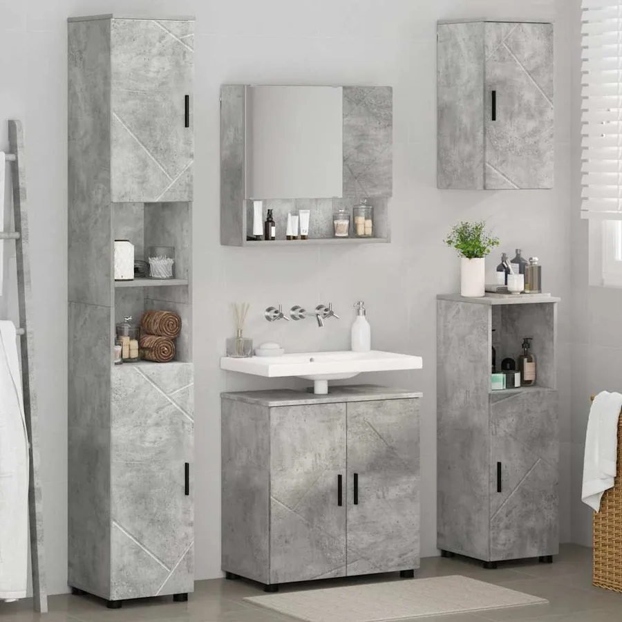 Ensemble de mobilier de salle de bain 5 pcs Gris béton - 4