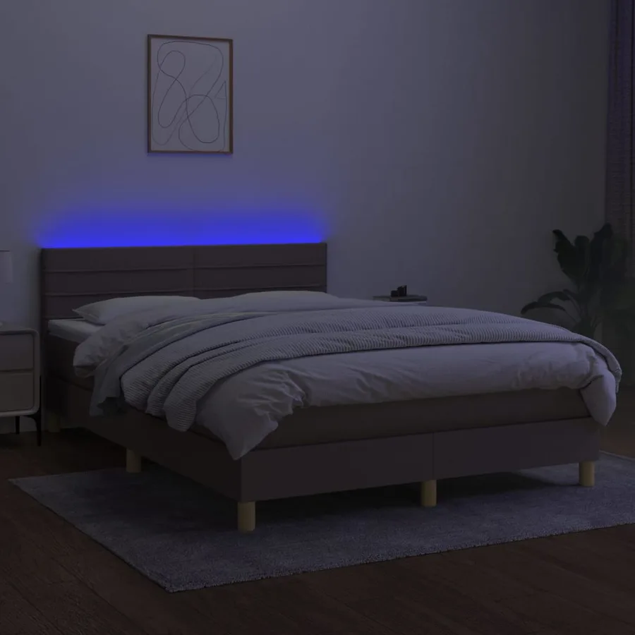 Sommier à lattes de lit avec matelas LED Taupe 140x200 cm Tissu - 3