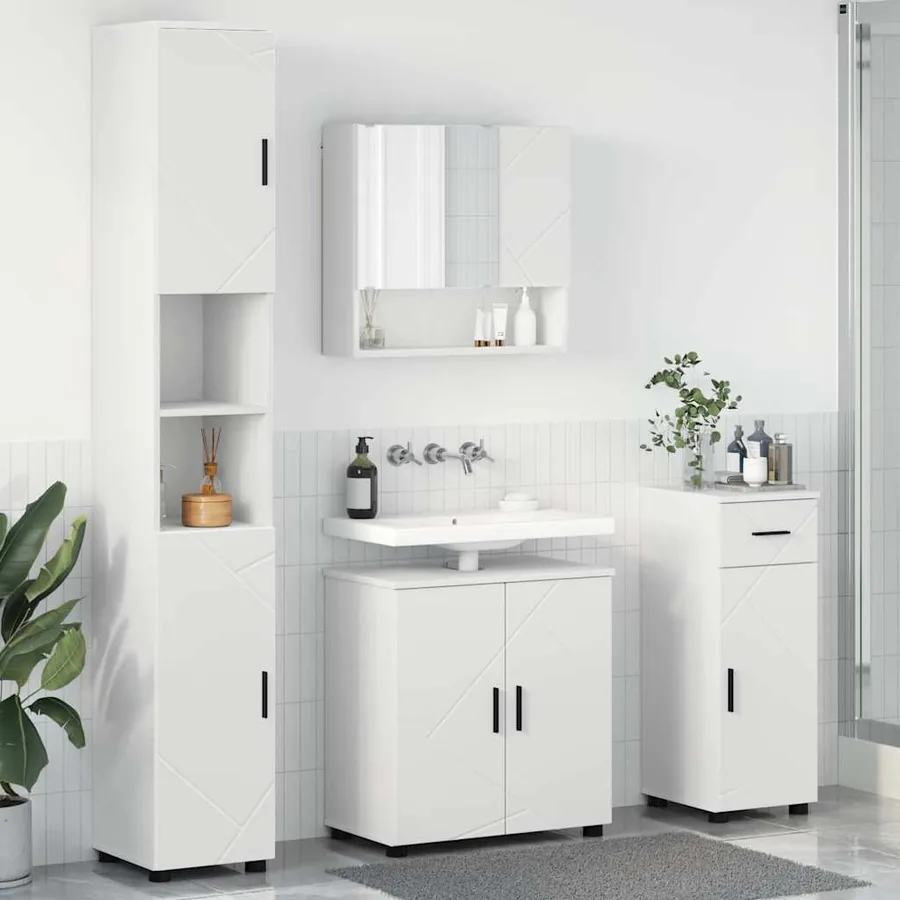 Ensemble de mobilier de salle de bain avec tiroir 4 pcs Blanc