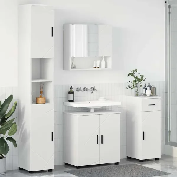 Ensemble de mobilier de salle de bain avec tiroir 4 pcs Blanc