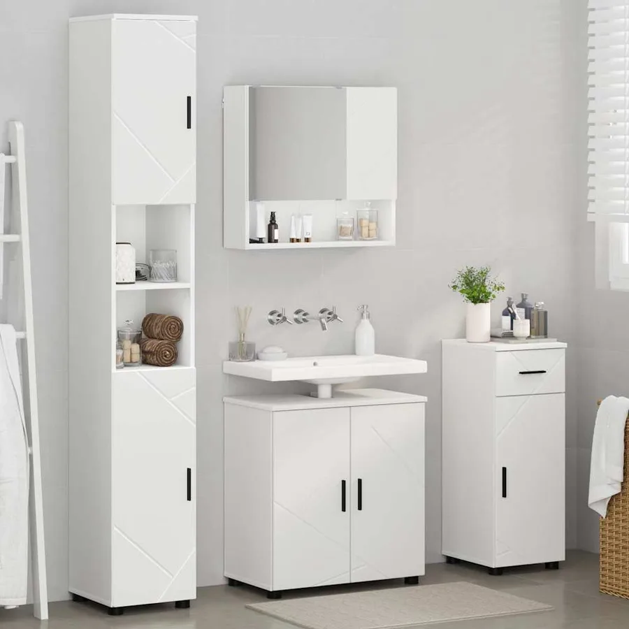 Ensemble de mobilier de salle de bain avec tiroir 4 pcs Blanc - 4