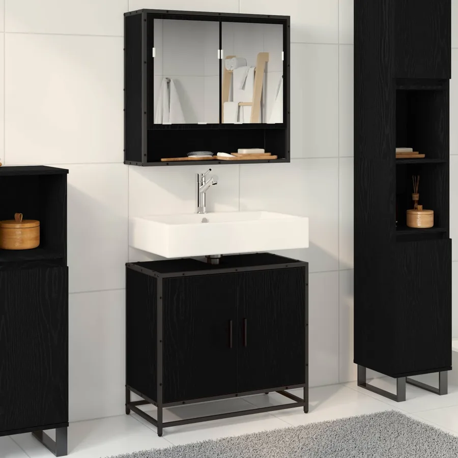 Meuble de Lavabo de Salle de Bain Chêne noir 65 x 33 x 60 cm