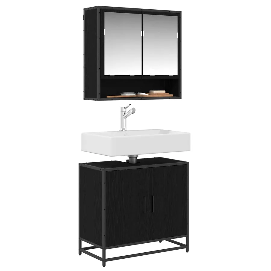 Meuble de Lavabo de Salle de Bain Chêne noir 65 x 33 x 60 cm - 3