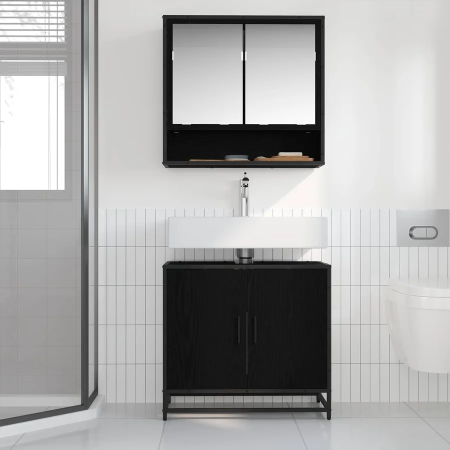 Meuble de Lavabo de Salle de Bain Chêne noir 65 x 33 x 60 cm - 4