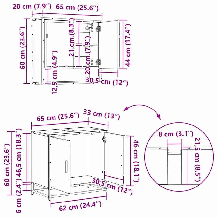 Ensemble de mobilier de salle de bain 4 pcs Chêne noir - 19