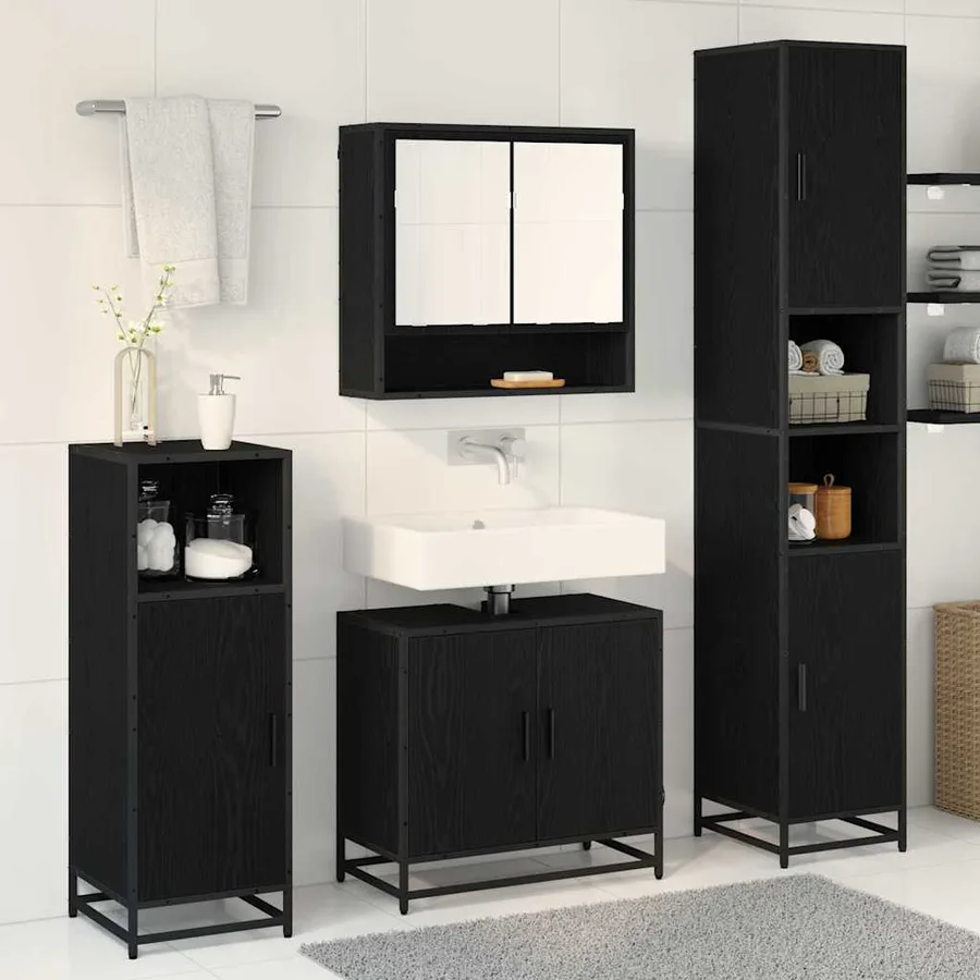 Ensemble de mobilier de salle de bain 4 pcs Chêne noir - 4