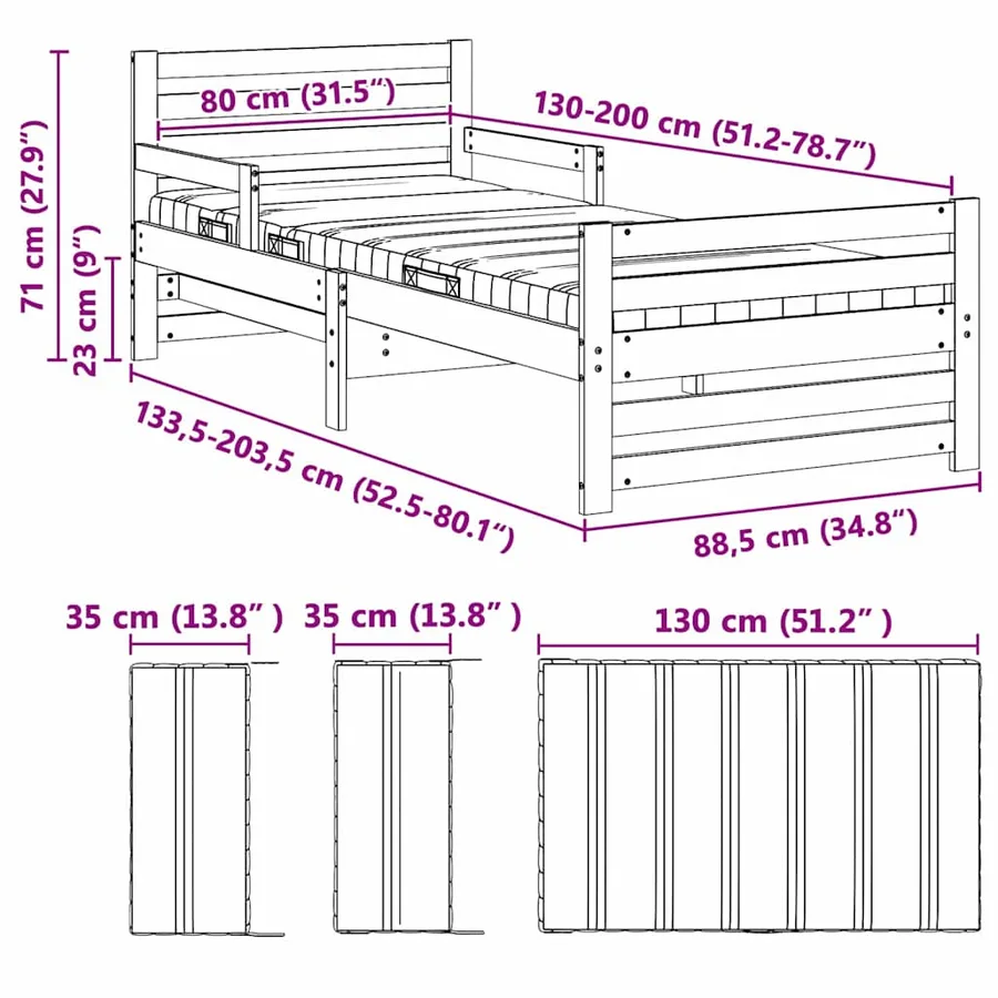 Cadre de lit avec matelas extensible Blanc 80 x 200 cm - 13