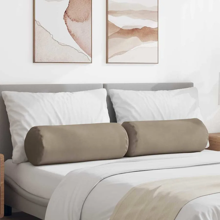 Coussins d'accent 2 pcs Taupe Ø 25 x 70 cm Tissu en microfibre