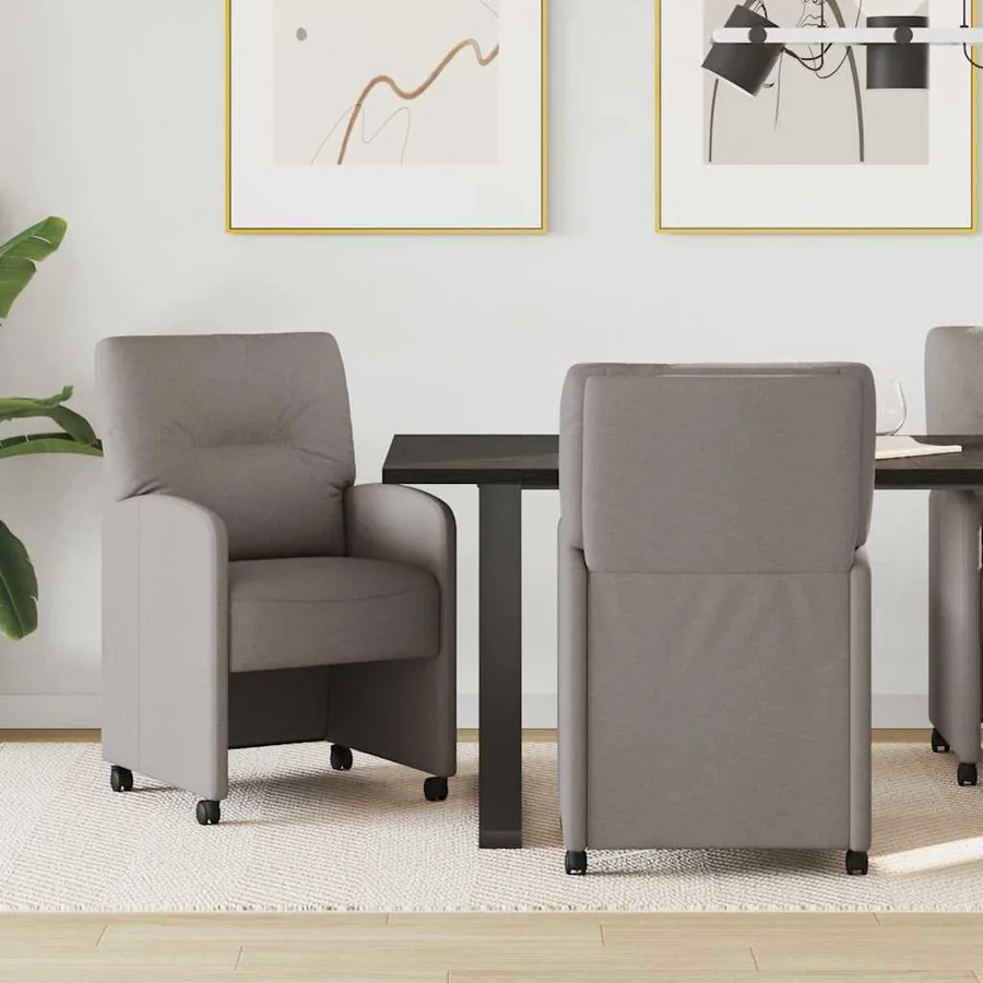Chaises de Salle à Manger avec Roues 2 pcs Taupe tissu