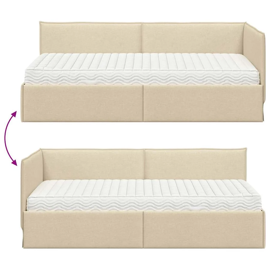 Cadre de lit d'angle avec matelas 2 pcs Crème Velours - 12