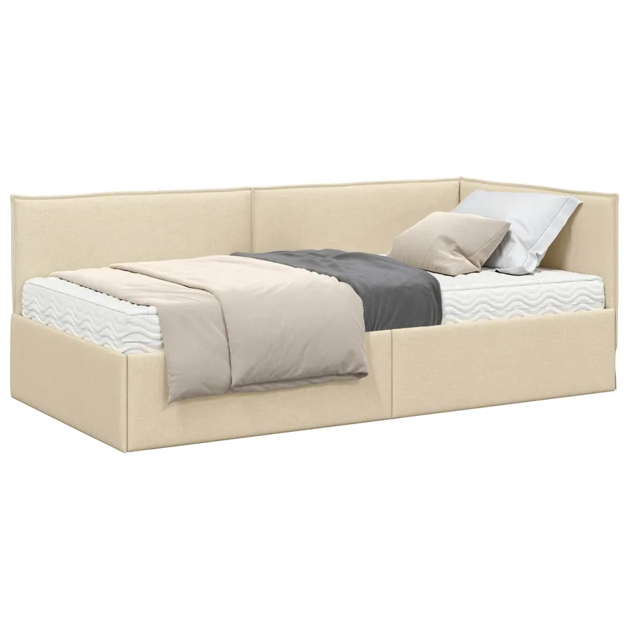 Cadre de lit d'angle avec matelas 2 pcs Crème Velours - 2
