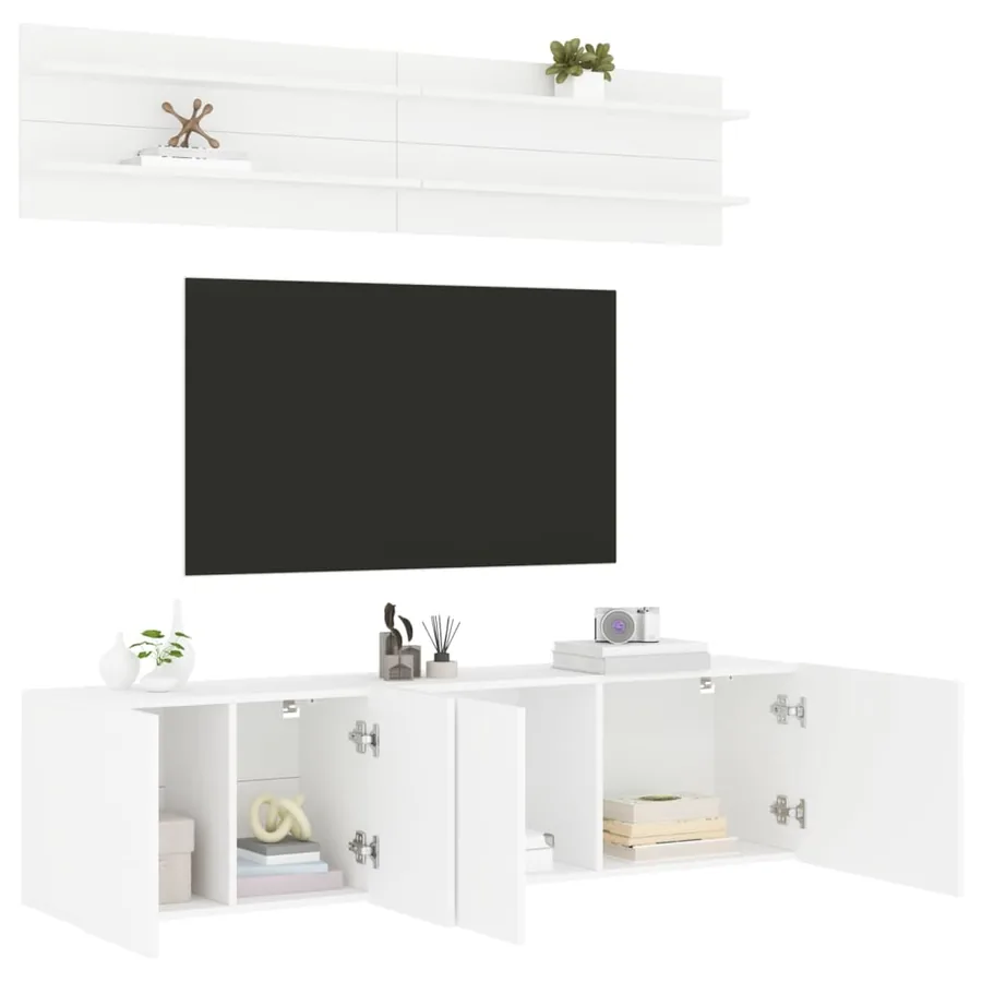 | Meubles TV muraux | Montage mural 6 pcs blanc Bois d'ingénierie