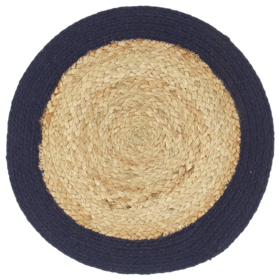 Napperons 6 pcs Naturel et bleu marine 38 cm Jute et coton - 2