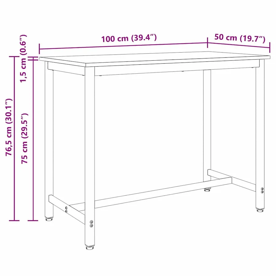 table Chêne noir 100 x 50 x 76,5 cm Bois d'ingénierie et acier - 8