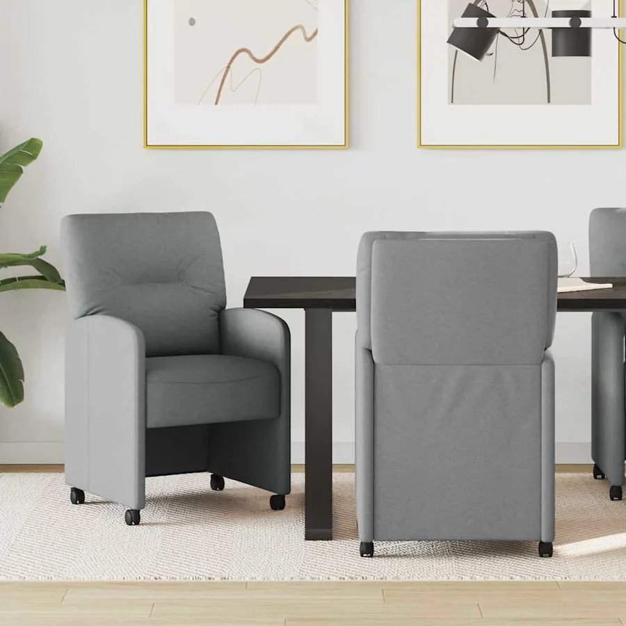 Chaises de Salle à Manger avec Roues 2 pcs Gris clair tissu