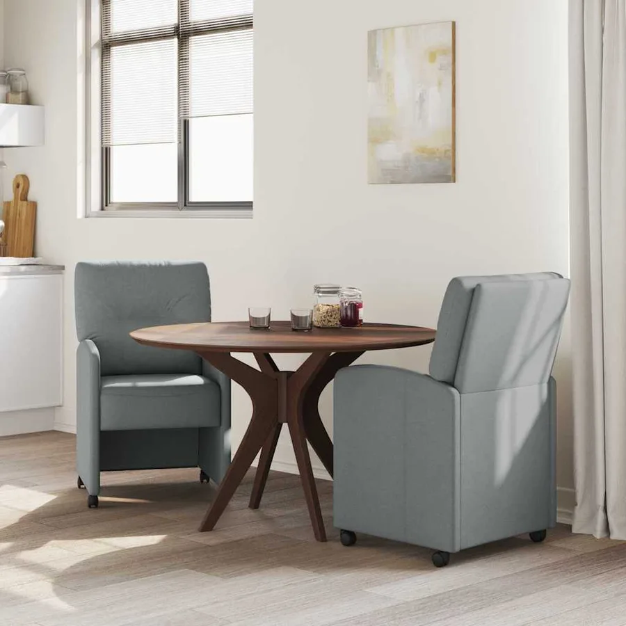 Chaises de Salle à Manger avec Roues 2 pcs Gris clair tissu - 3