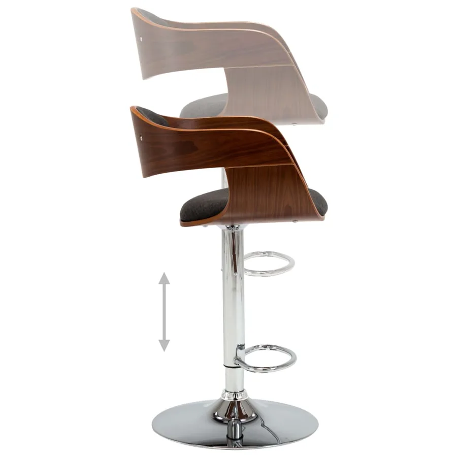 Chaises de bar lot de 2 gris bois courbé et tissu - 7