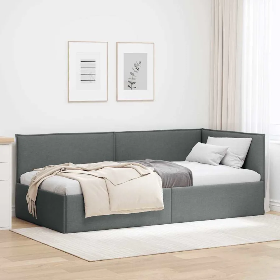 Cadre de lit d'angle Gris foncé 80 x 200 cm tissu