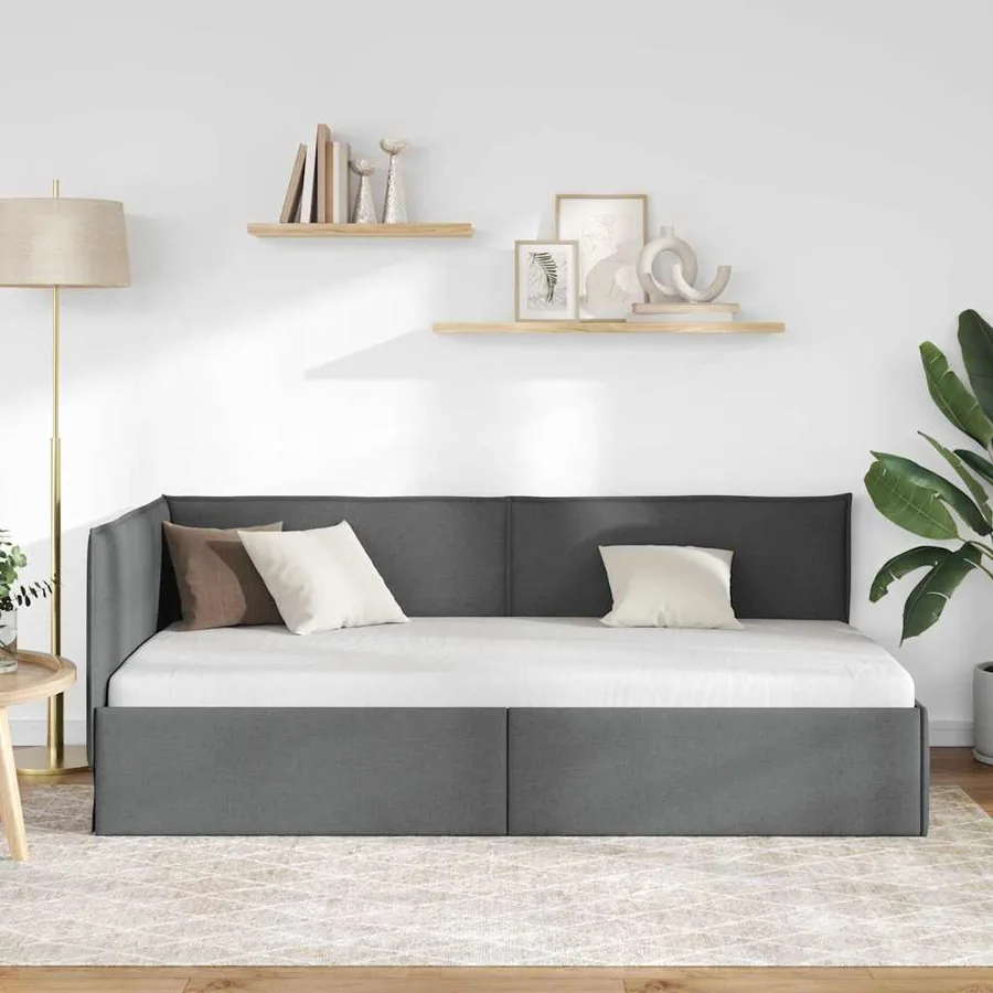 Cadre de lit d'angle Gris foncé 80 x 200 cm tissu - 3
