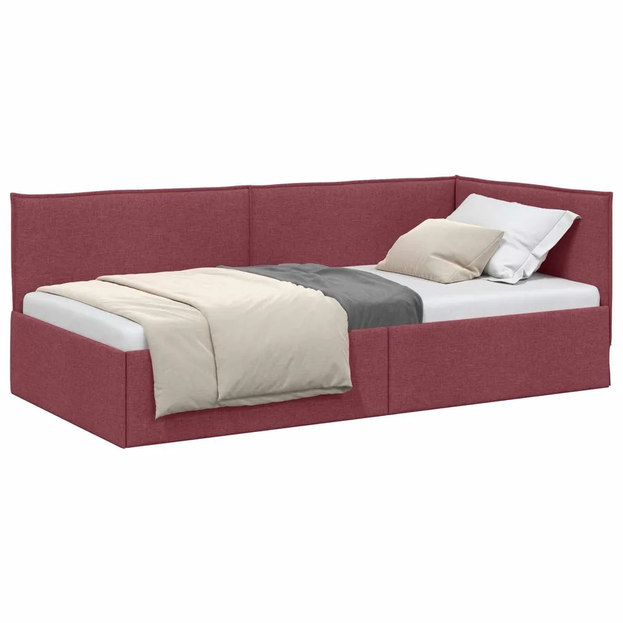 Cadre de lit d'angle Bordeaux 100 x 200 cm tissu - 2