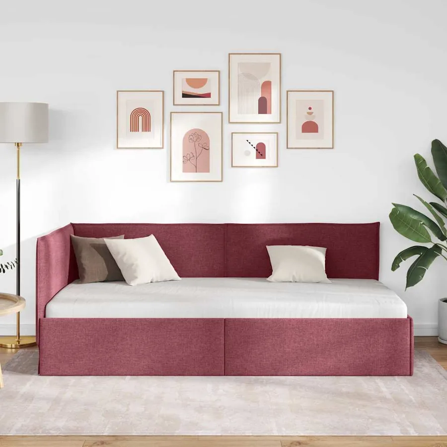 Cadre de lit d'angle Bordeaux 100 x 200 cm tissu - 3