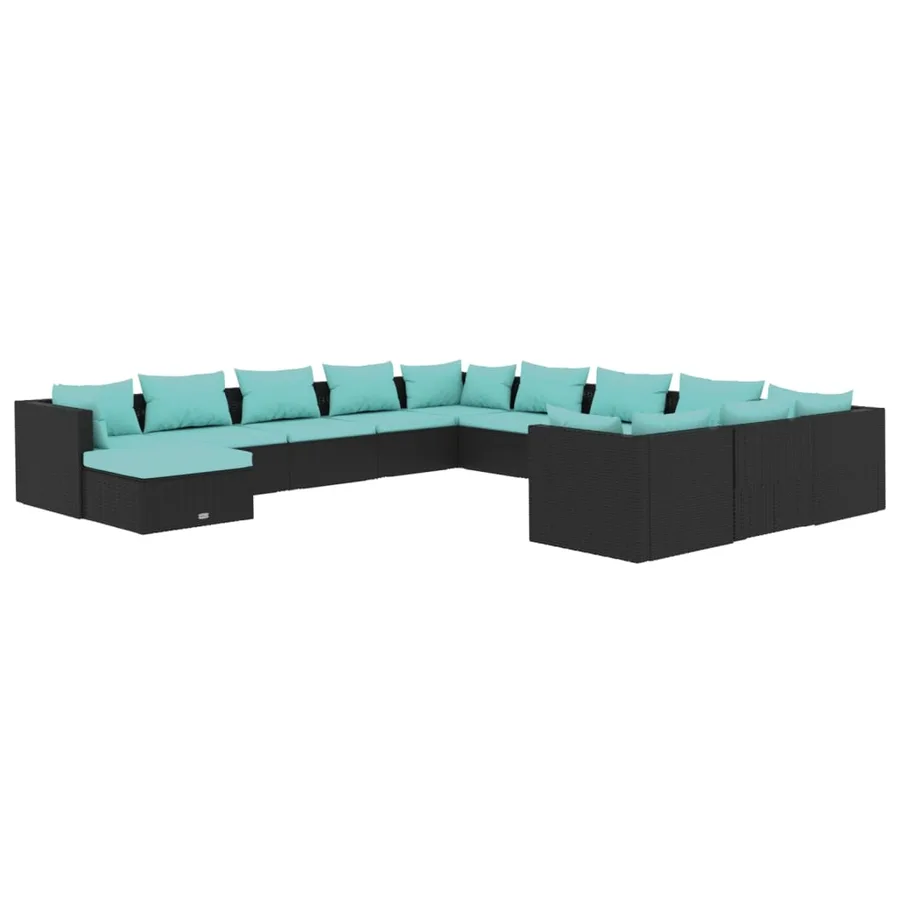 Salon de jardin 12 pcs avec coussins Résine tressée Noir - 2