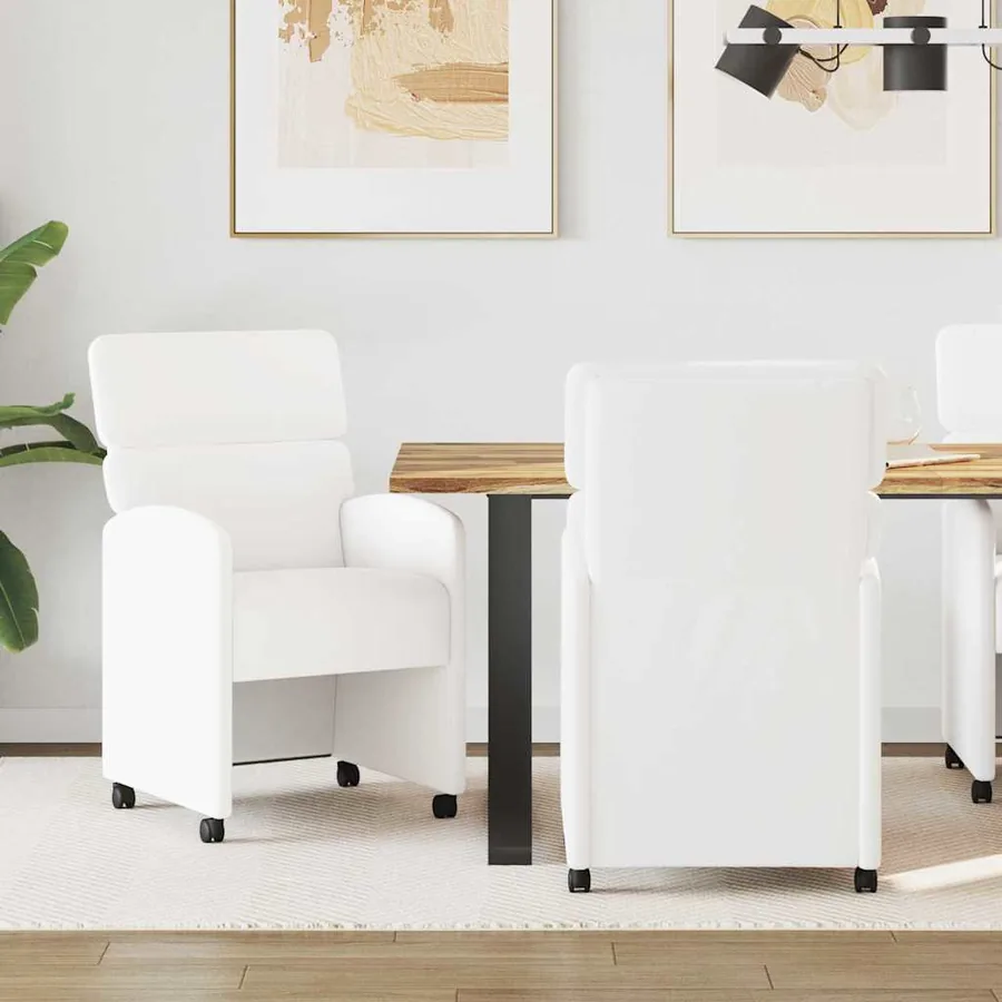 Chaises de Salle à Manger avec Roues 2 pcs Blanc Simili cuir