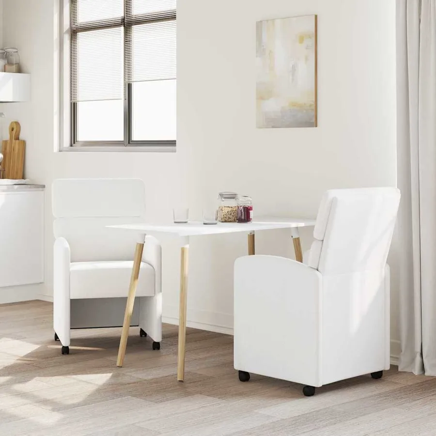Chaises de Salle à Manger avec Roues 2 pcs Blanc Simili cuir - 3