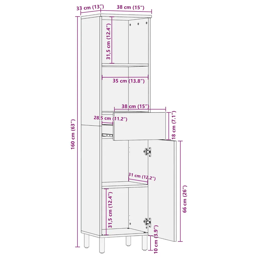 Armoire de salle de bain avec étagère Marron 38 x 33 x 160 cm - 12