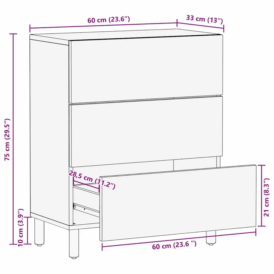 Buffet Finition Acacia Brun 60 x 33 x 75 cm - 10