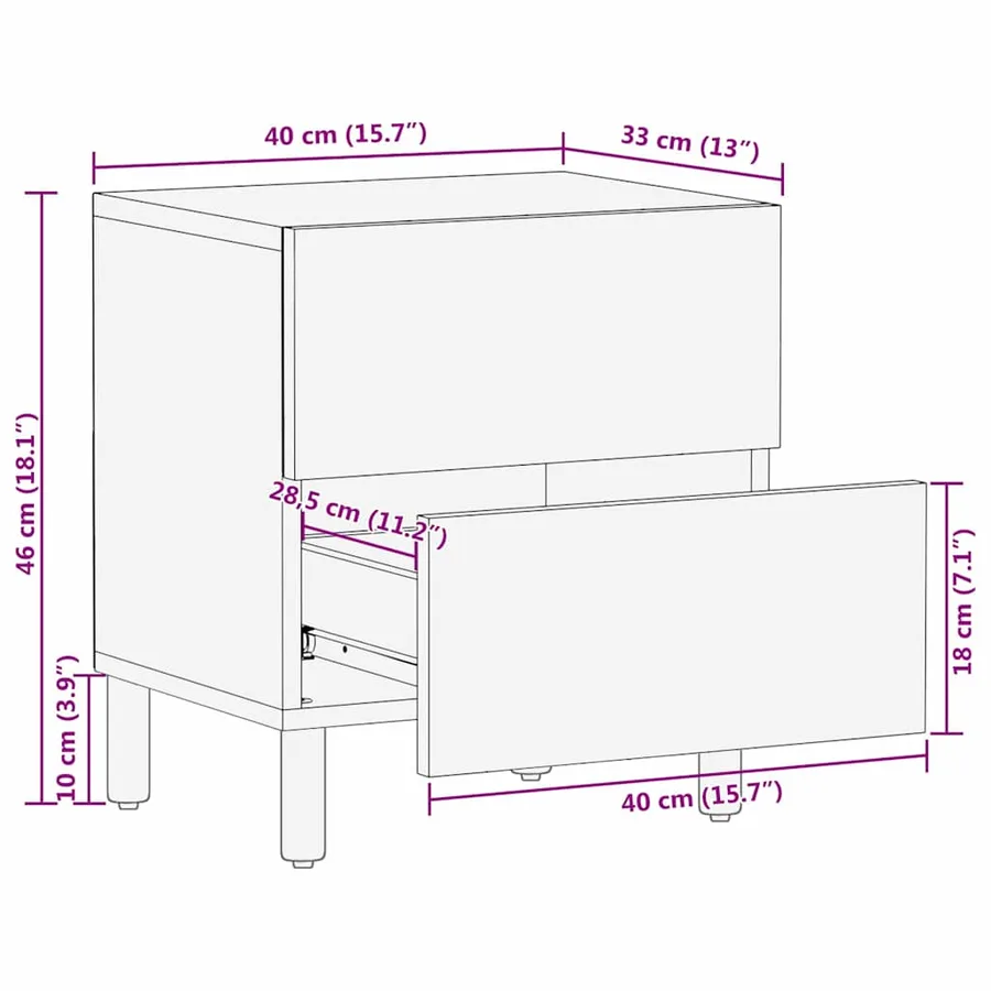 Cabinet de chevet avec tiroir 2 pcs Marron 40 x 33 x 46 cm - 11