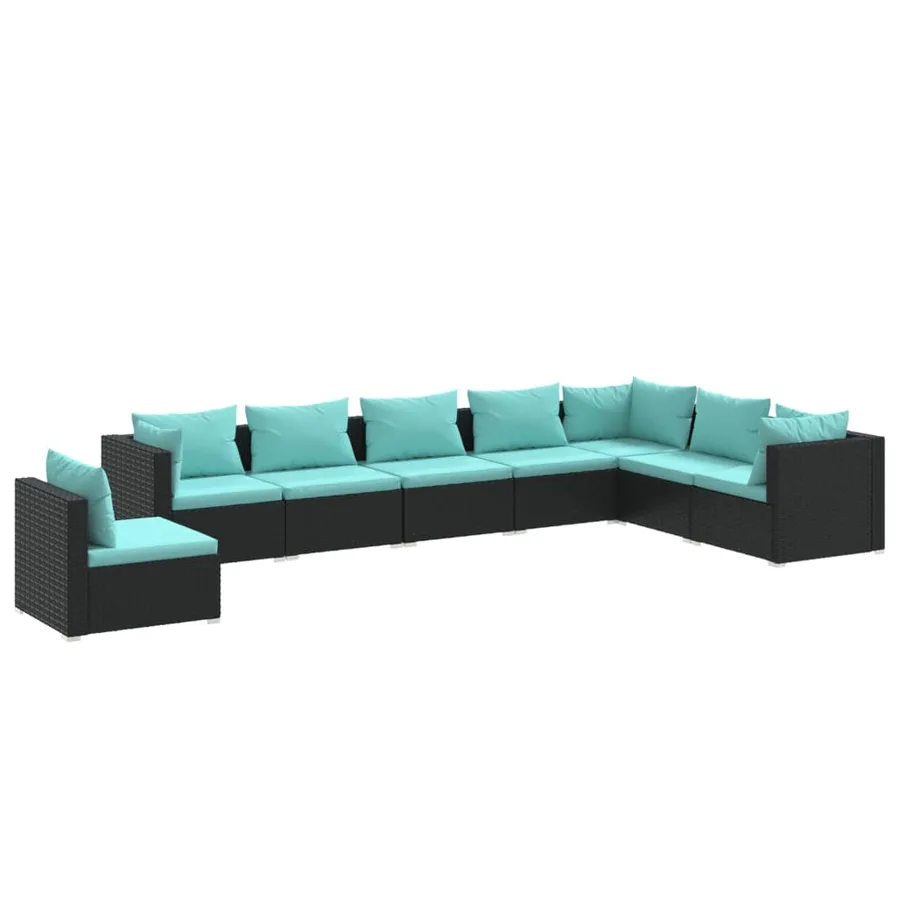 Salon de jardin 8 pcs avec coussins Résine tressée Noir - 2