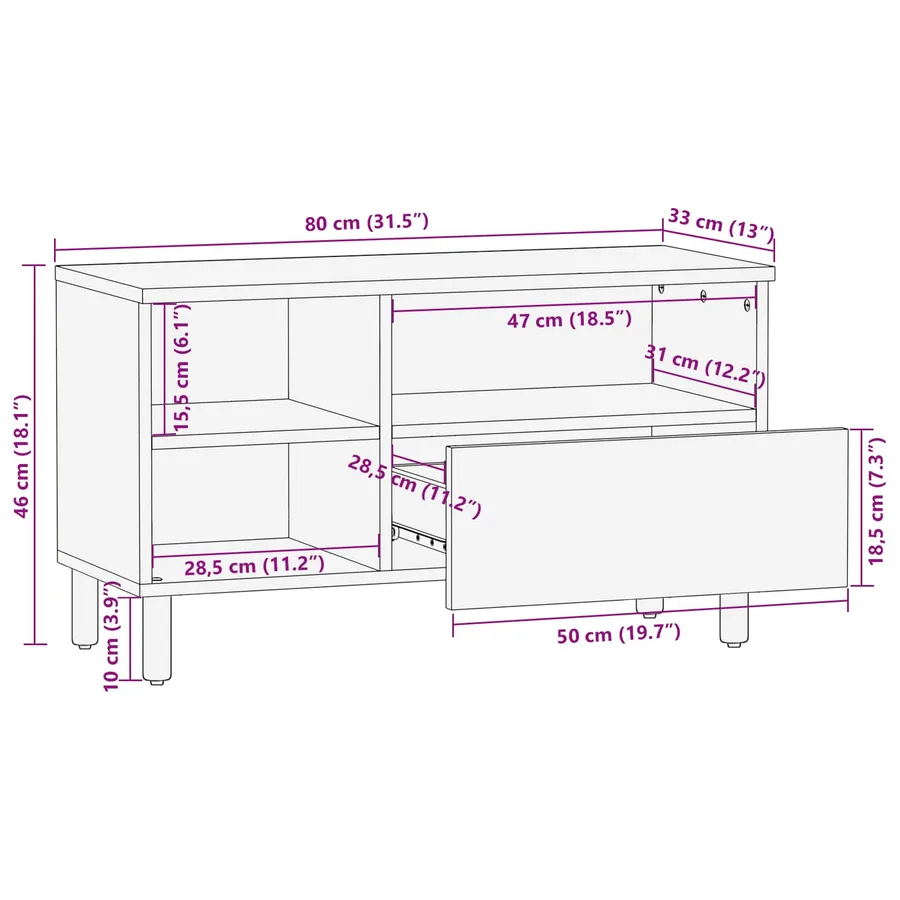 Meuble TV avec tiroir Finition Acacia Brun 80 x 33 x 46 cm - 11