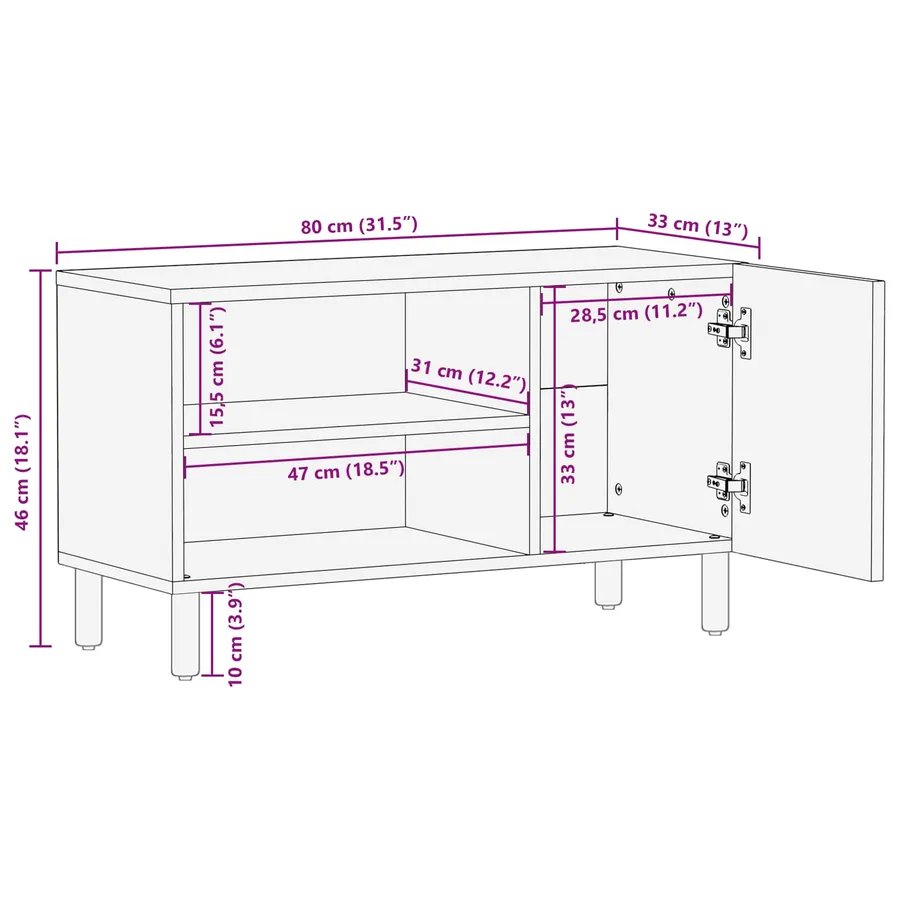 Meuble TV avec stockage Finition Acacia Brun 80 x 33 x 46 cm - 11