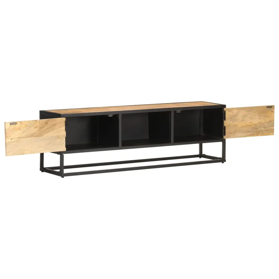 Meuble TV avec porte sculptée 130x30x40cm Bois de manguier brut - 2