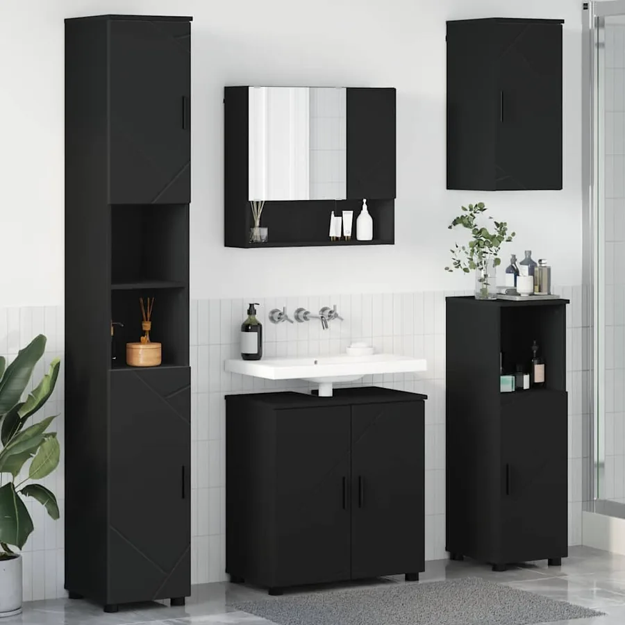 Ensemble de mobilier de salle de bain Montage mural 5 pcs Noir