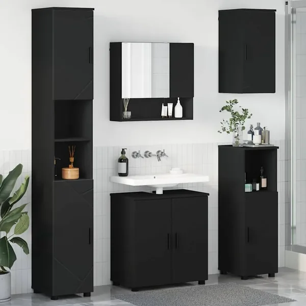 Ensemble de mobilier de salle de bain Montage mural 5 pcs Noir