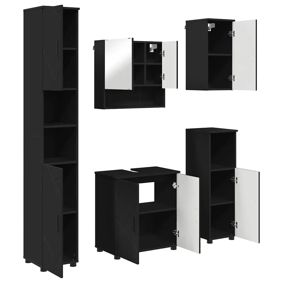 Ensemble de mobilier de salle de bain Montage mural 5 pcs Noir - 2