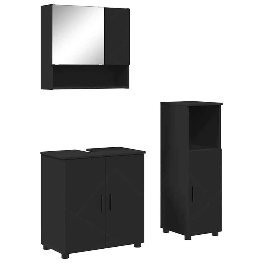 Ensemble de mobilier de salle de bain Montage mural 3 pcs Noir - 2