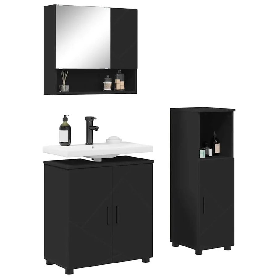 Ensemble de mobilier de salle de bain Montage mural 3 pcs Noir - 3