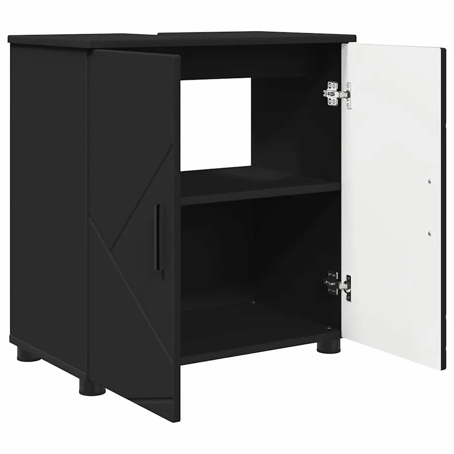 Ensemble de mobilier de salle de bain Montage mural 3 pcs Noir - 5