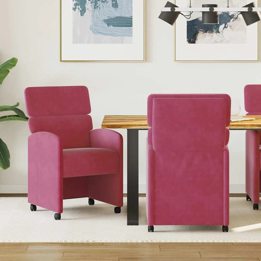 Chaises de Salle à Manger avec Roues 2 pcs Bordeaux Velours