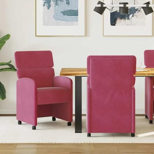 Chaises de Salle à Manger avec Roues 2 pcs Bordeaux Velours