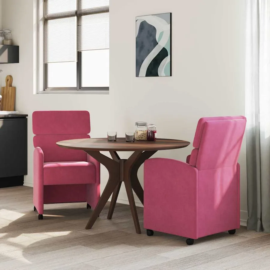 Chaises de Salle à Manger avec Roues 2 pcs Bordeaux Velours - 3