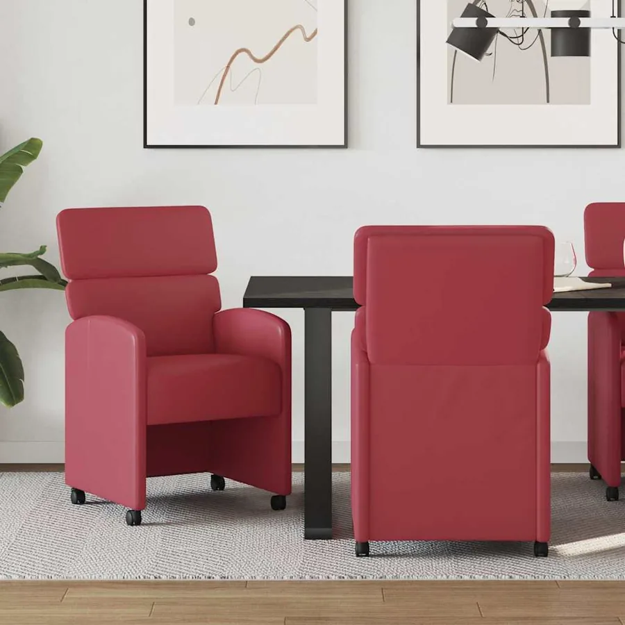 Chaises de Salle à Manger avec Roues 2 pcs Bordeaux Simili cuir