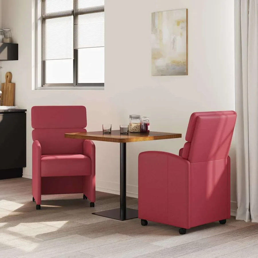Chaises de Salle à Manger avec Roues 2 pcs Bordeaux Simili cuir - 3