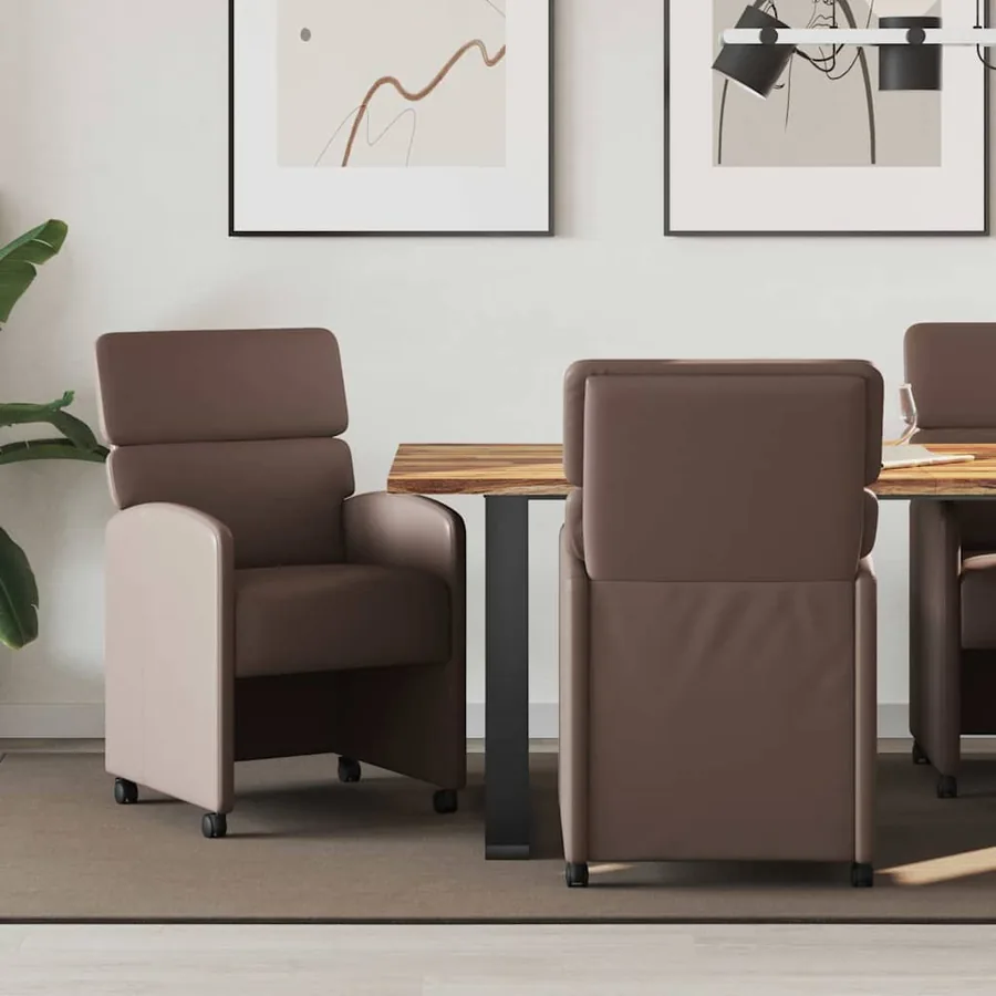 Chaises de Salle à Manger avec Roues 2 pcs Marron Simili cuir