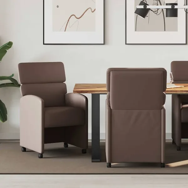 Chaises de Salle à Manger avec Roues 2 pcs Marron Simili cuir